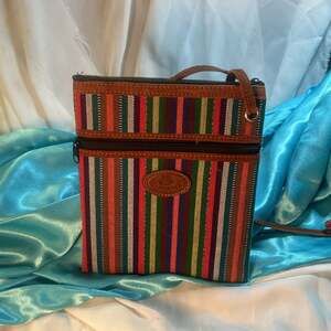 Cedano Guatemala Handwoven Striped Leather Trim Crossbody Bag